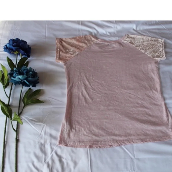Light pink velvet short sleeves top - Picture 5 of 6